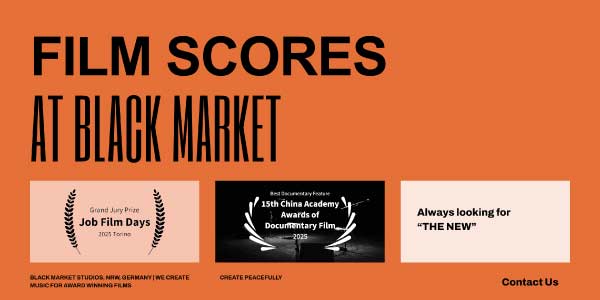Website-Startseite der Abteilung Filmmusik des GRALKE-MEDIA Labels BLACK MARKET film production – individuelles Webdesign von GRALKE-MEDIA