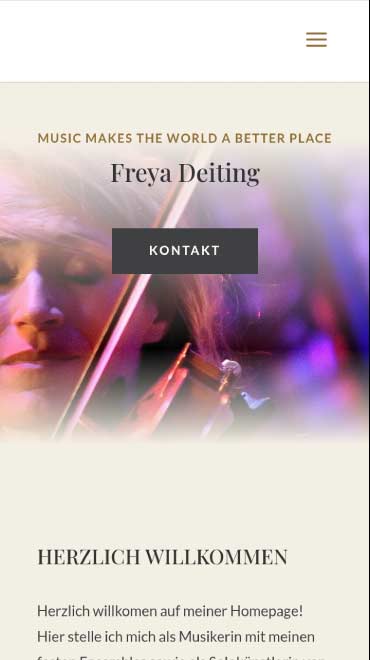 Mobile Ansicht der Website-Startseite der Dortmunder Musikerin Freya Deiting – individuelles Webdesign von GRALKE-MEDIA