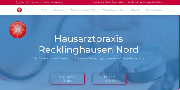 Website-Startseite der Hausarztpraxis Recklinghausen Nord – individuelles Webdesign von GRALKE-MEDIA