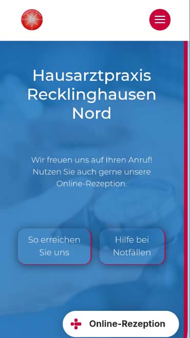 Mbile Ansicht der Website-Startseite der Hausarztpraxis Recklinghausen Nord – individuelles Webdesign von GRALKE-MEDIA