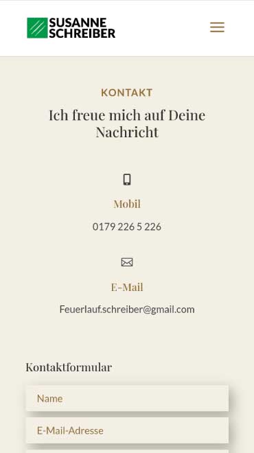 Mobile Ansicht der Kontaktseite der Website von Susanne Schreiber, Thermomix-Gruppenleitung – individuelles Webdesign von GRALKE-MEDIA